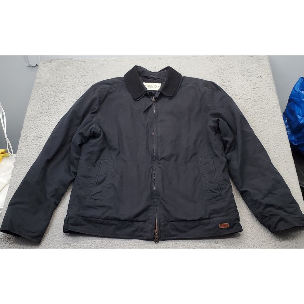 Roots Canada Workwear Barn Jacket Mens XL Tall Black Easy Care Collared Full Zip